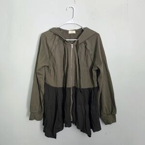 Athropologie T. La Olive Green Two-Tone Zip Hooded Jacket